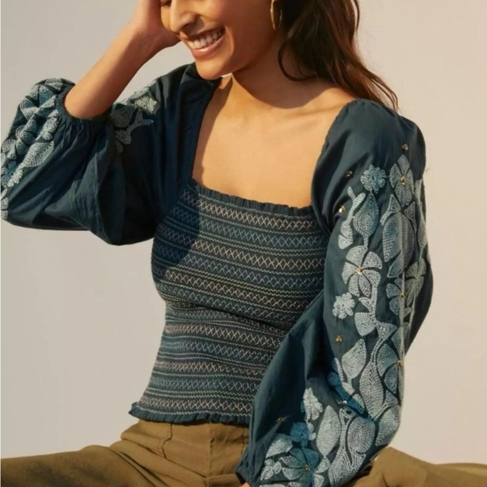 Embroidered Teal Women's Top